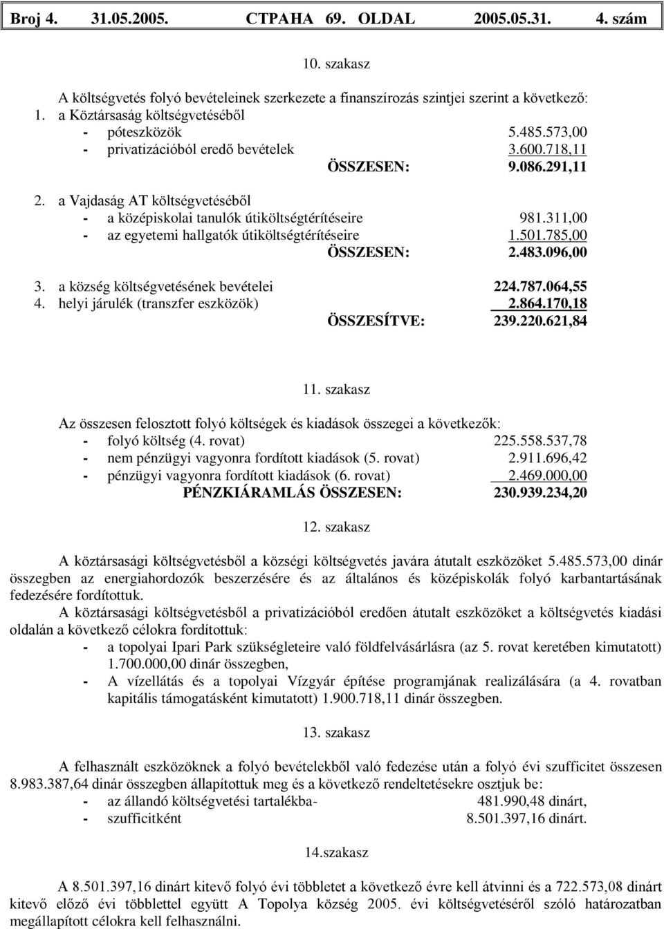 a Vajdaság AT költségvetéséből - a középiskolai tanulók útiköltségtérítéseire 981.311,00 - az egyetemi hallgatók útiköltségtérítéseire 1.501.785,00 ÖSSZESEN: 2.483.096,00 3.