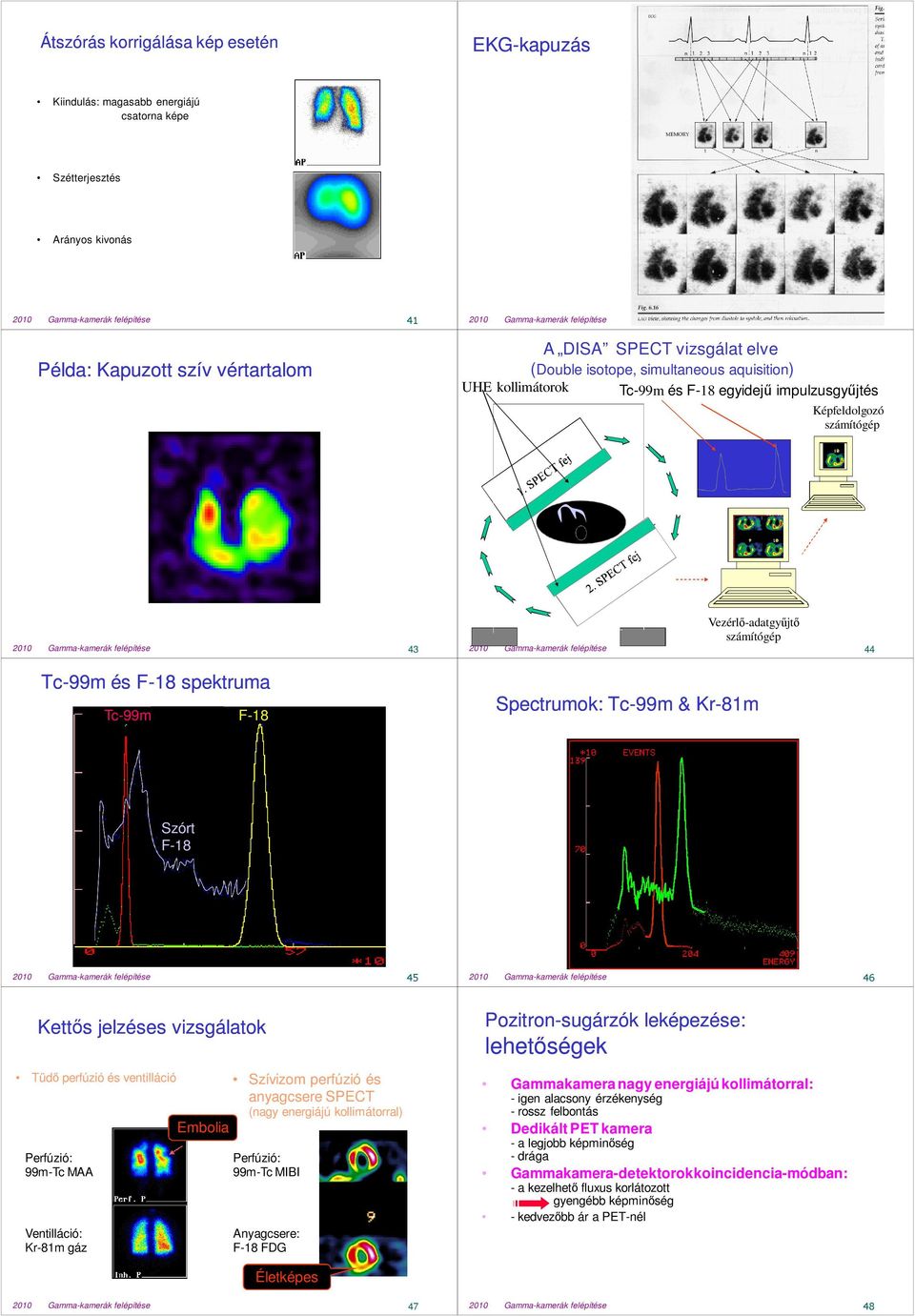 felépítése 43 Tc-99m és F-18 spektruma Tc-99m F-18 Vezérlı-adatgyőjtı számítógép 2010 Gamma-kamerák felépítése 44 Spectrumok: Tc-99m & Kr-81m Szórt F-18 2010 Gamma-kamerák felépítése 45 2010