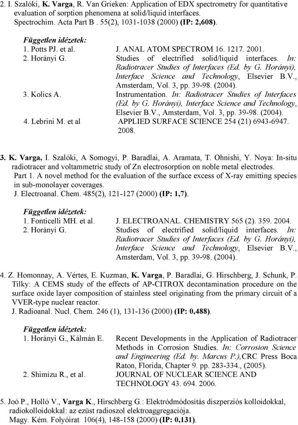 by G. Horányi), Interface Science and Technology, Elsevier B.V., Amsterdam, Vol. 3, pp. 39-98. (2004). 3. Kolics A. Instrumentation. In: Radiotracer Studies of Interfaces (Ed. by G.