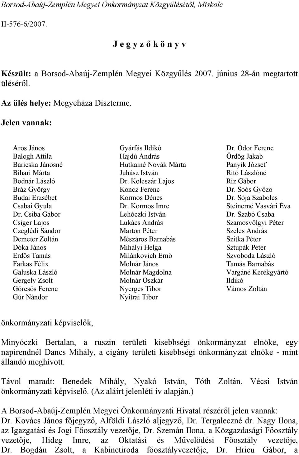 Csiba Gábor Csiger Lajos Czeglédi Sándor Demeter Zoltán Dóka János Erdős Tamás Farkas Félix Galuska László Gergely Zsolt Görcsös Ferenc Gúr Nándor Gyárfás Ildikó Hajdú András Hutkainé Novák Márta