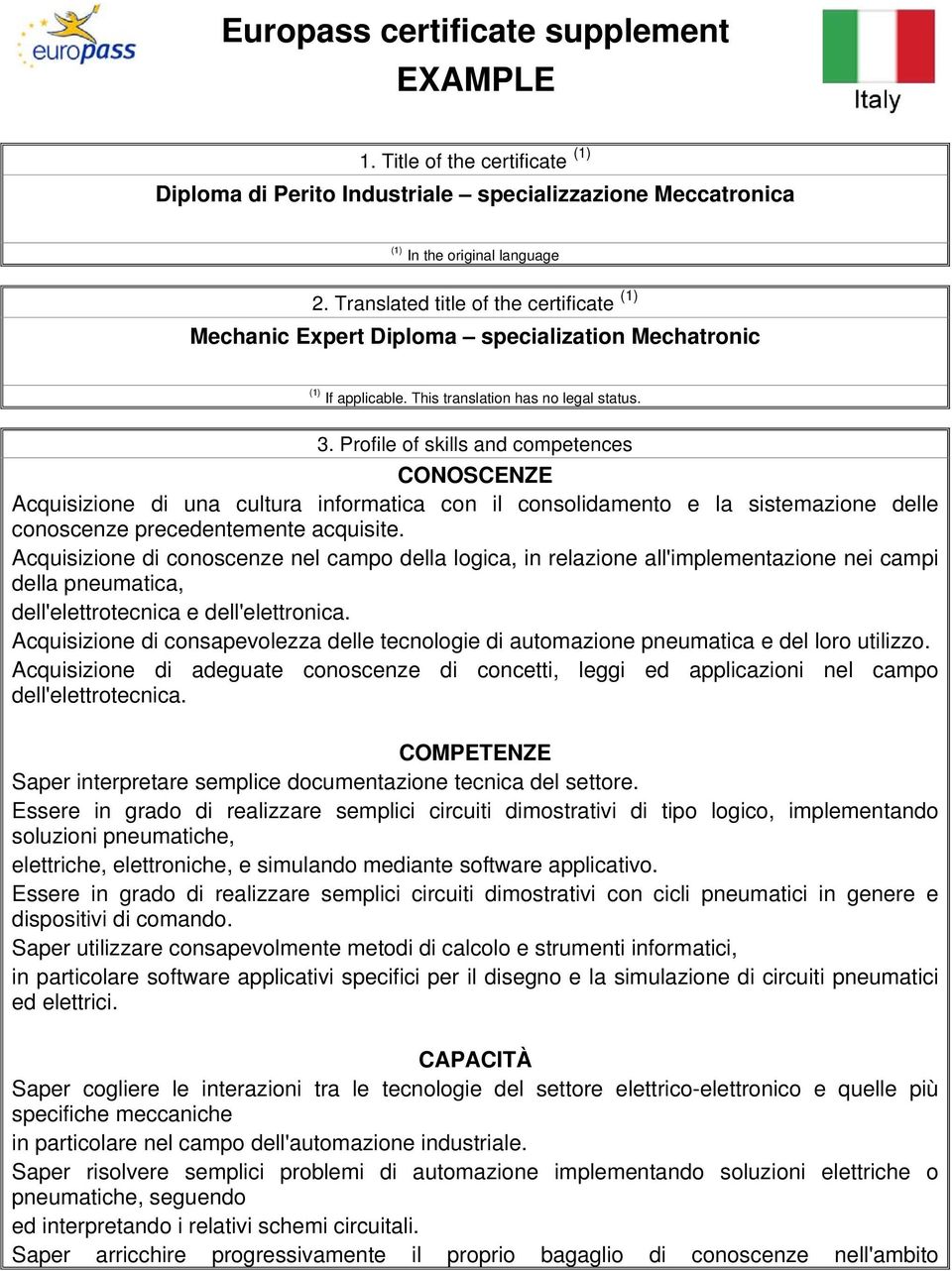 Profile of skills and competences CONOSCENZE Acquisizione di una cultura informatica con il consolidamento e la sistemazione delle conoscenze precedentemente acquisite.