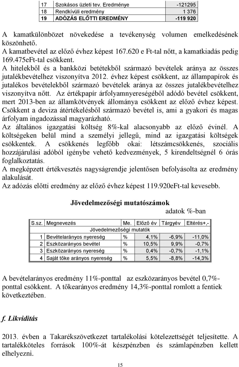 A hitelekből és a bankközi betétekből származó bevételek aránya az összes jutalékbevételhez viszonyítva 2012.