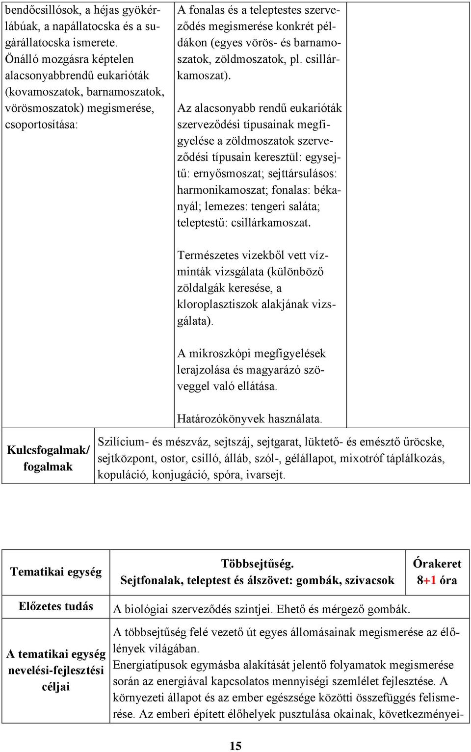 (egyes vörös- és barnamoszatok, zöldmoszatok, pl. csillárkamoszat).