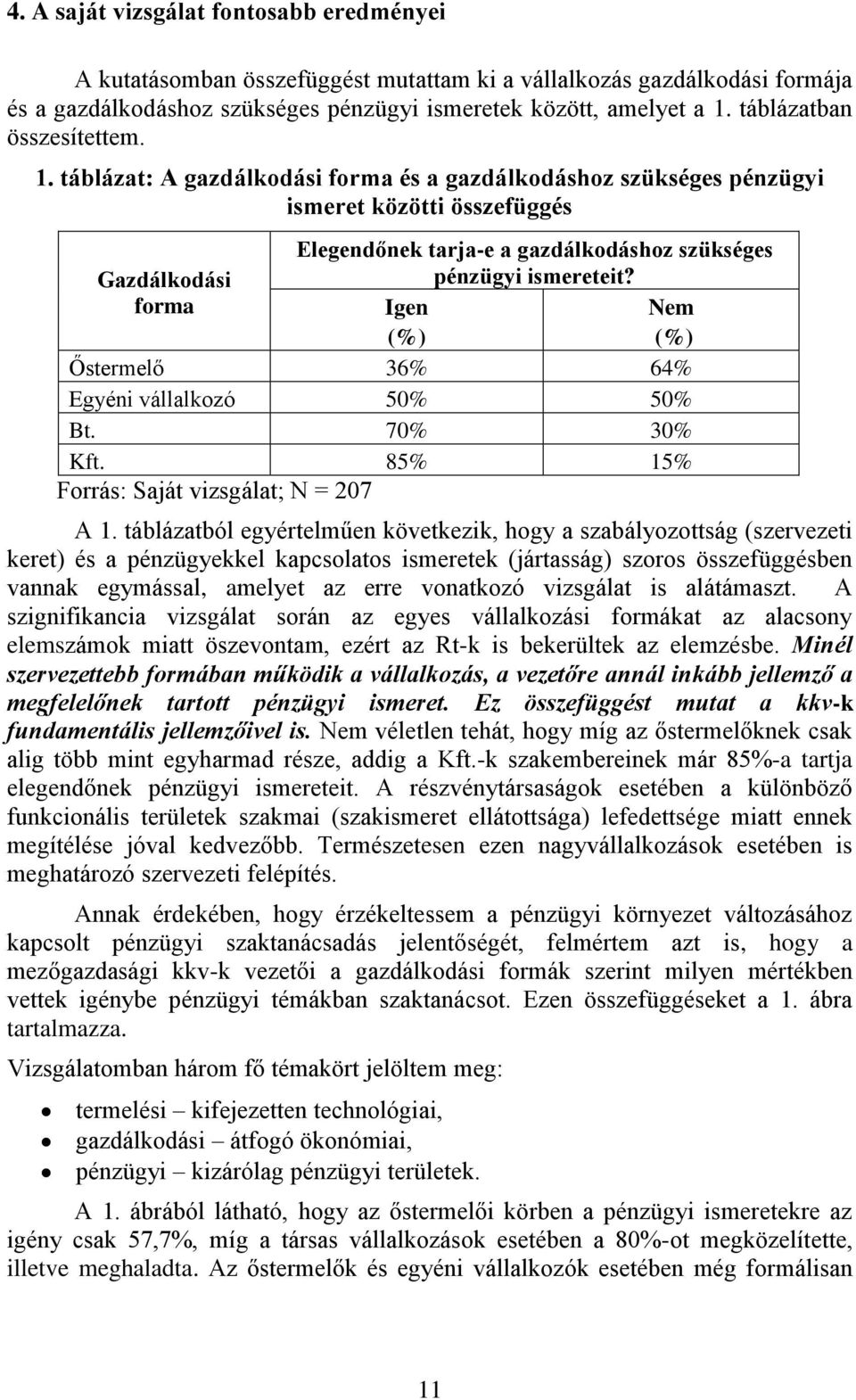 táblázat: A gazdálkodási forma és a gazdálkodáshoz szükséges pénzügyi ismeret közötti összefüggés Elegendőnek tarja-e a gazdálkodáshoz szükséges Gazdálkodási forma pénzügyi ismereteit?