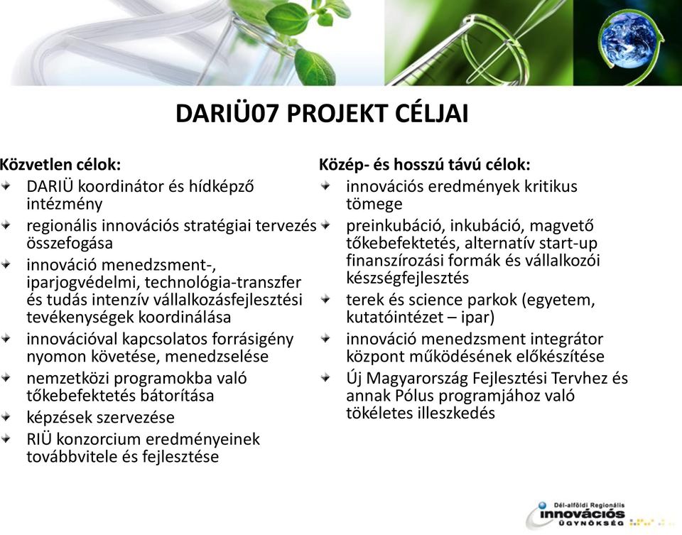 és tudás intenzív vállalkozásfejlesztési terek és science parkok (egyetem, tevékenységek koordinálása kutatóintézet ipar) innovációval kapcsolatos forrásigény innováció menedzsment integrátor nyomon