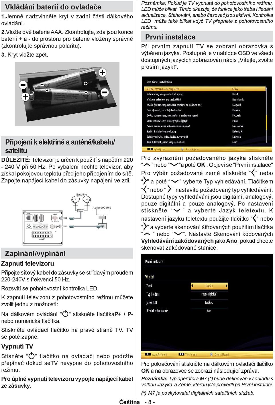 Poznámka: Pokud je TV vypnutá do pohotovostního režimu, LED může blikat. Tímto ukazuje, že funkce jako třeba Hledání aktualizace, Stahování, anebo časovač jsou aktivní.