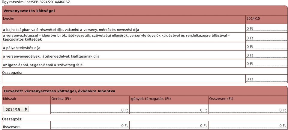 kapcsolatos költségek a pályahitelesítés díja a versenyengedélyek, játékengedélyek kiállításának díja az igazolásból, átigazolásból