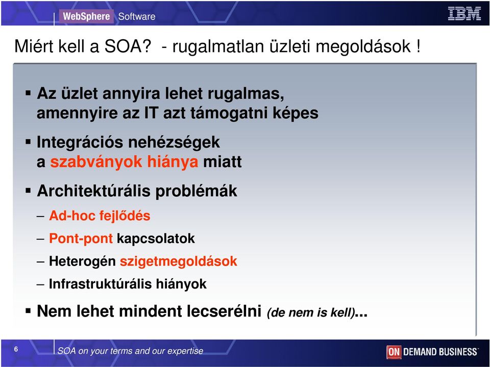 a szabványok hiánya miatt Architektúrális problémák Ad-hoc fejlıdés Pont-pont kapcsolatok