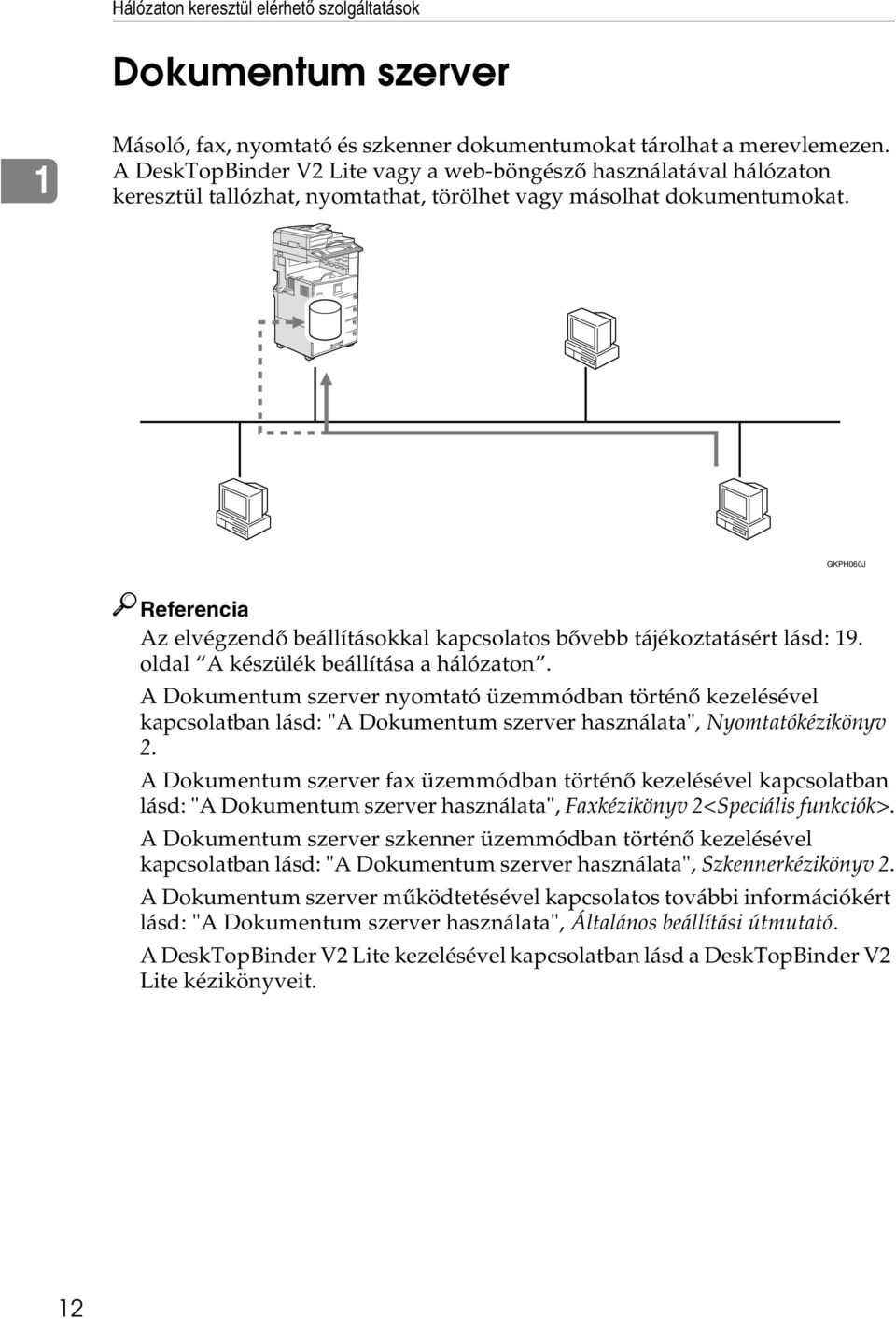 GKPH060J Referencia Az elvégzendõ beállításokkal kapcsolatos bõvebb tájékoztatásért lásd: 19. oldal A készülék beállítása a hálózaton.