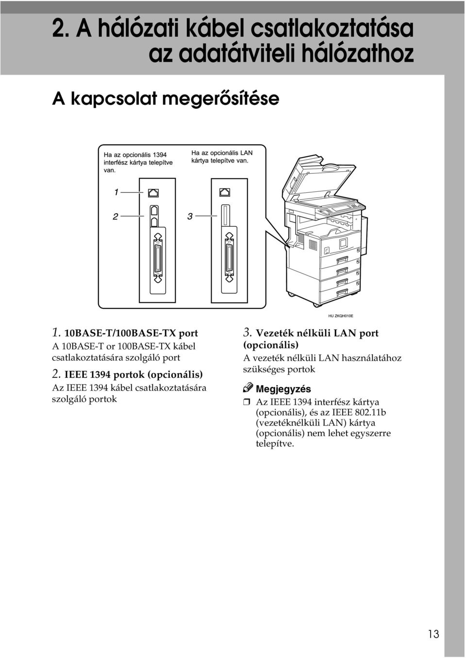 IEEE 1394 portok (opcionális) Az IEEE 1394 kábel csatlakoztatására szolgáló portok 3.