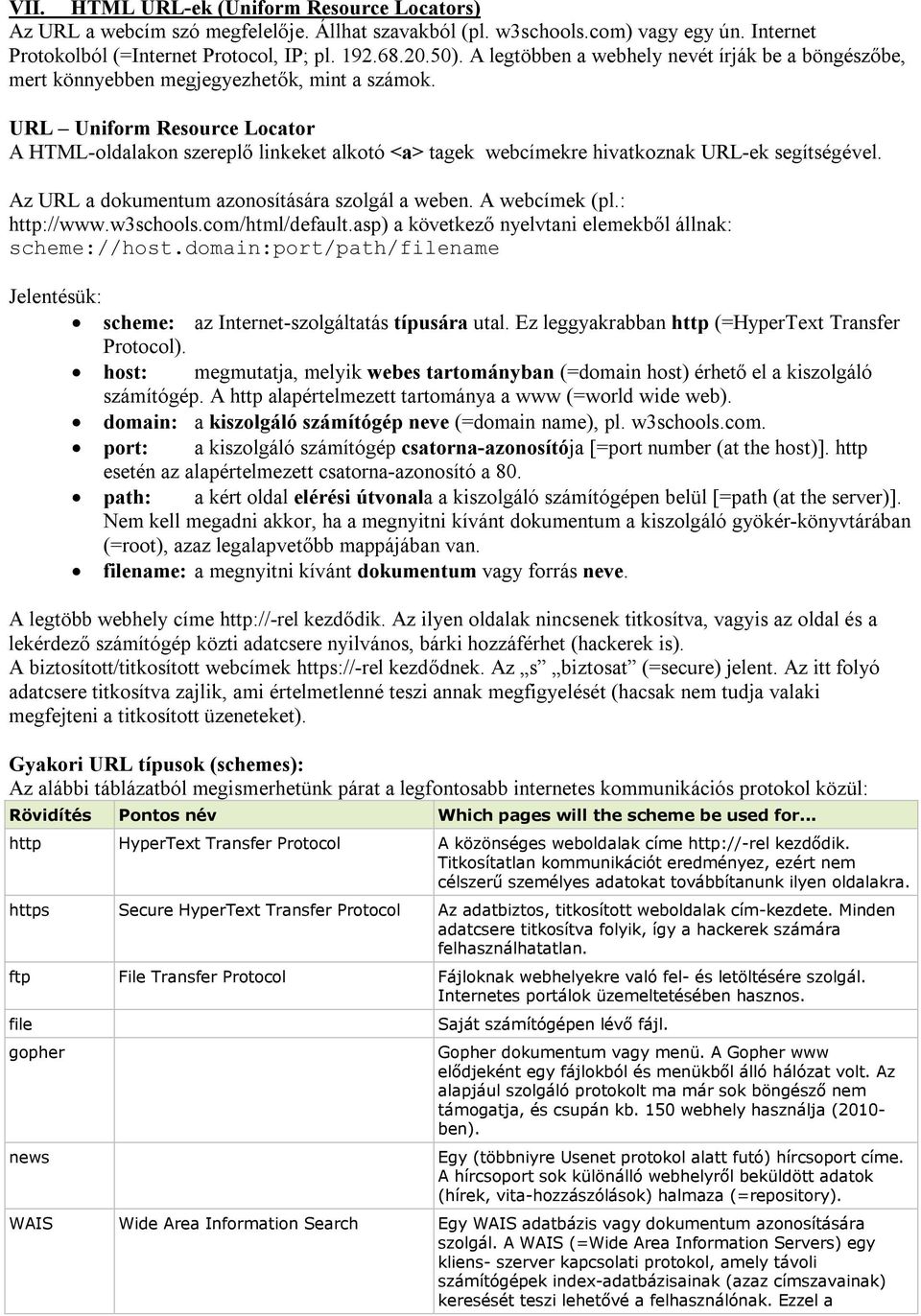 URL Uniform Resource Locator A HTML-oldalakon szereplő linkeket alkotó <a> tagek webcímekre hivatkoznak URL-ek segítségével. Az URL a dokumentum azonosítására szolgál a weben. A webcímek (pl.