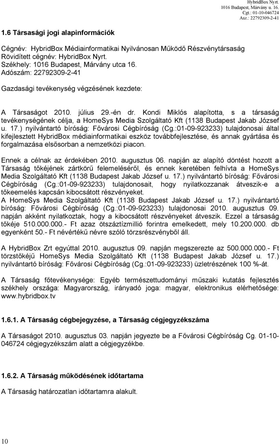 Kondi Miklós alapította, s a társaság tevékenységének célja, a HomeSys Media Szolgáltató Kft (1138 Budapest Jakab József u. 17.) nyilvántartó bíróság: Fővárosi Cégbíróság (Cg.