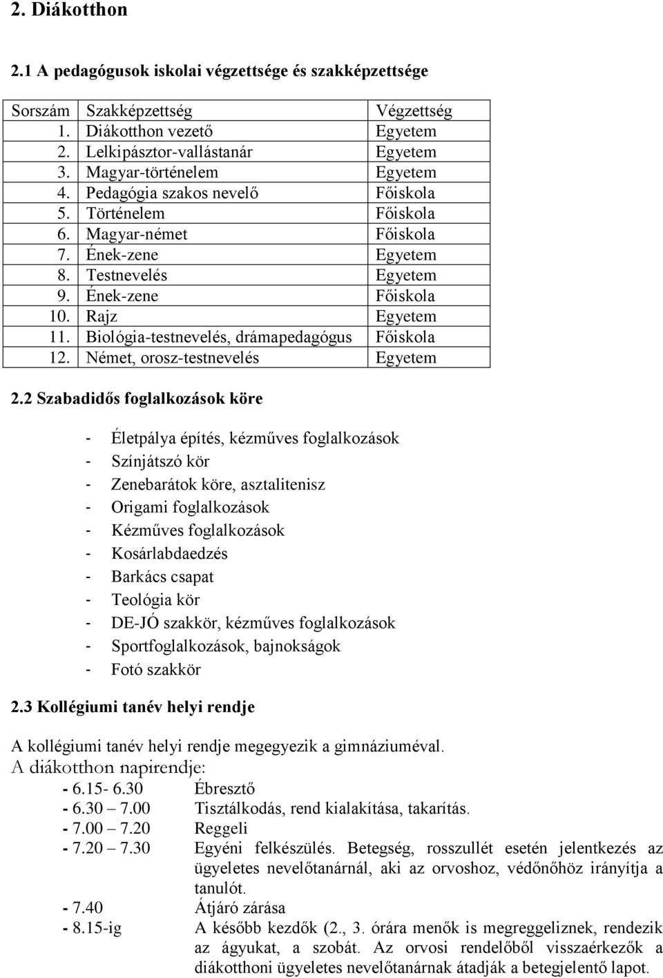 Biológia-testnevelés, drámapedagógus Főiskola 12. Német, orosz-testnevelés Egyetem 2.