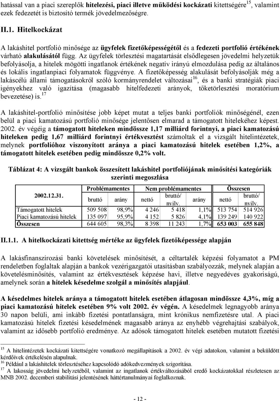 Hitelkockázat A lakáshitel portfolió minősége az ügyfelek fizetőképességétől és a fedezeti portfolió értékének várható alakulásától függ.