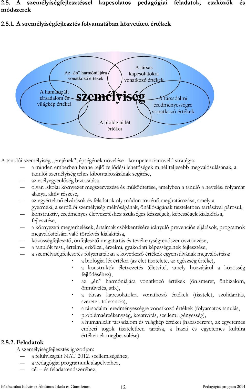 értékei személyiség A társadalmi eredményességre vonatkozó értékek A tanulói személyiség erejének, épségének növelése - kompetencianövelő stratégia: a minden emberben benne rejlő fejlődési