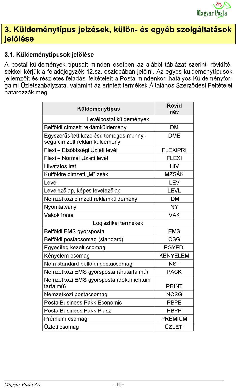 Az egyes küldeménytípusok jellemzőit és részletes feladási feltételeit a Posta mindenkori hatályos Küldeményforgalmi Üzletszabályzata, valamint az érintett termékek Általános Szerződési Feltételei