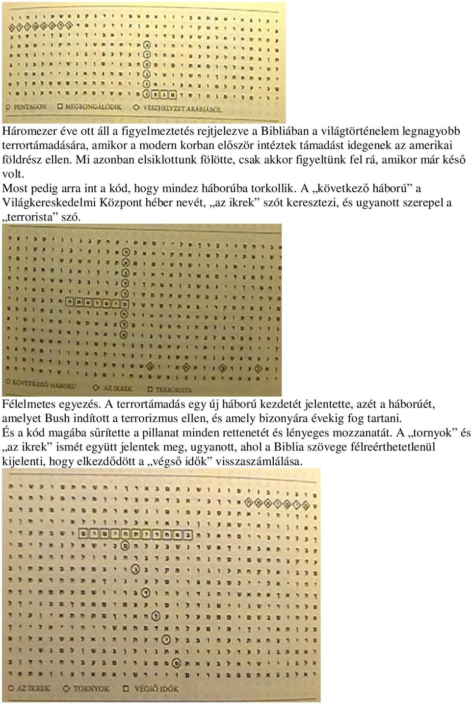 A következ háború a Világkereskedelmi Központ héber nevét, az ikrek szót keresztezi, és ugyanott szerepel a terrorista szó. Félelmetes egyezés.