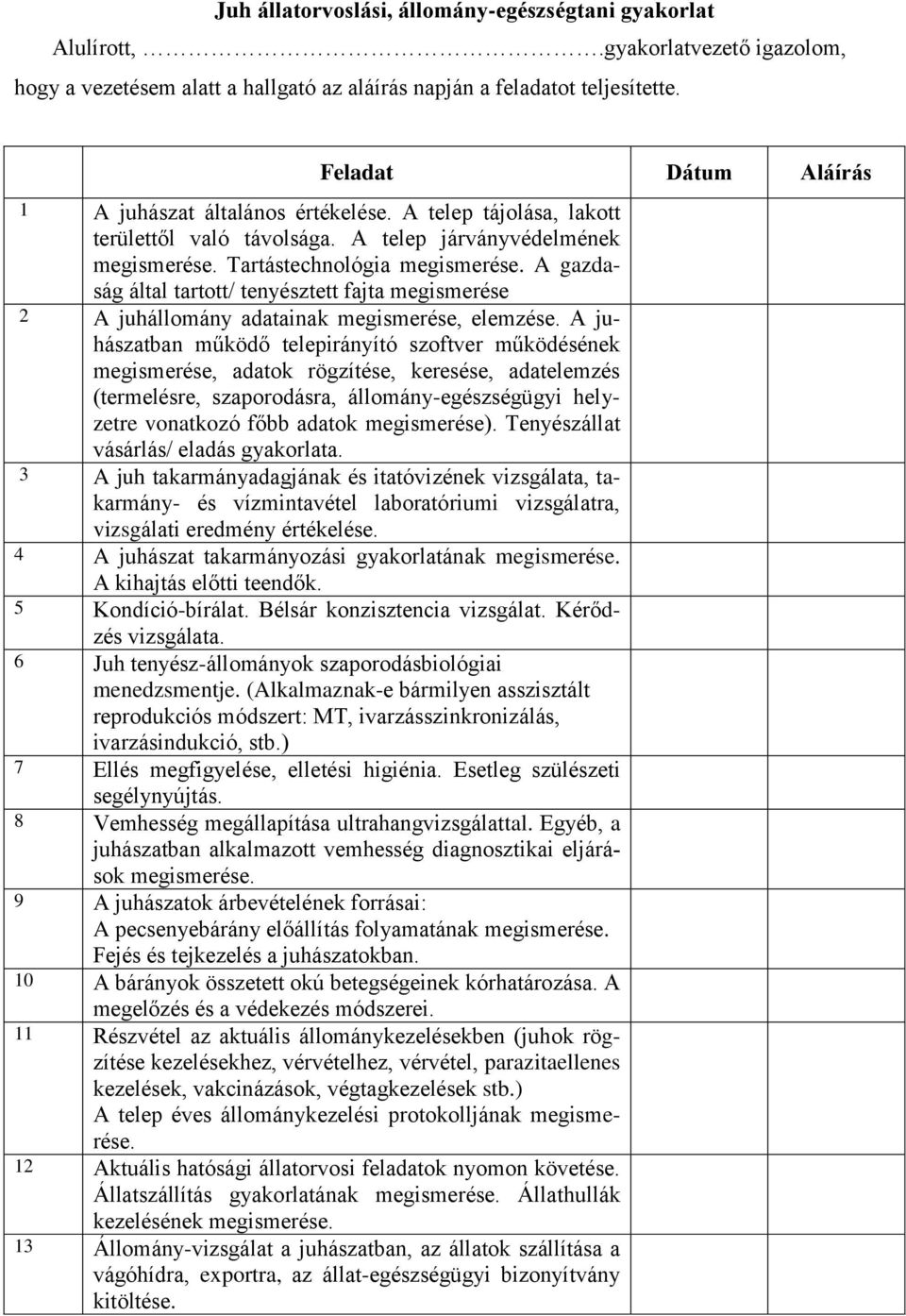 A gazdaság által tartott/ tenyésztett fajta megismerése 2 A juhállomány adatainak megismerése, elemzése.