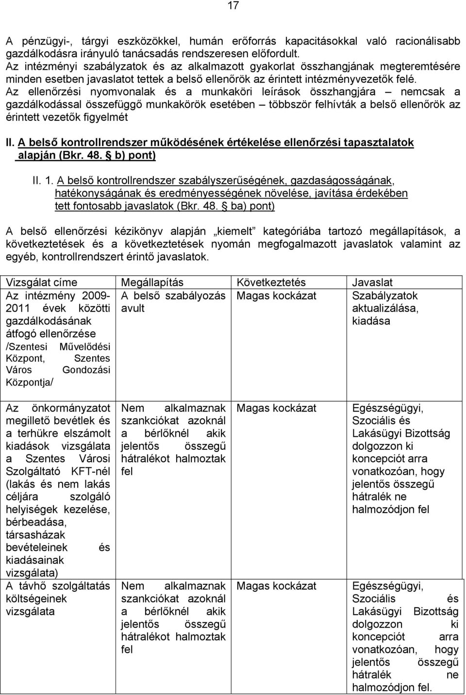 Az ellenőrzési nyomvonalak és a munkaköri leírások összhangjára nemcsak a gazdálkodással összefüggő munkakörök esetében többször felhívták a belső ellenőrök az érintett vezetők figyelmét II.