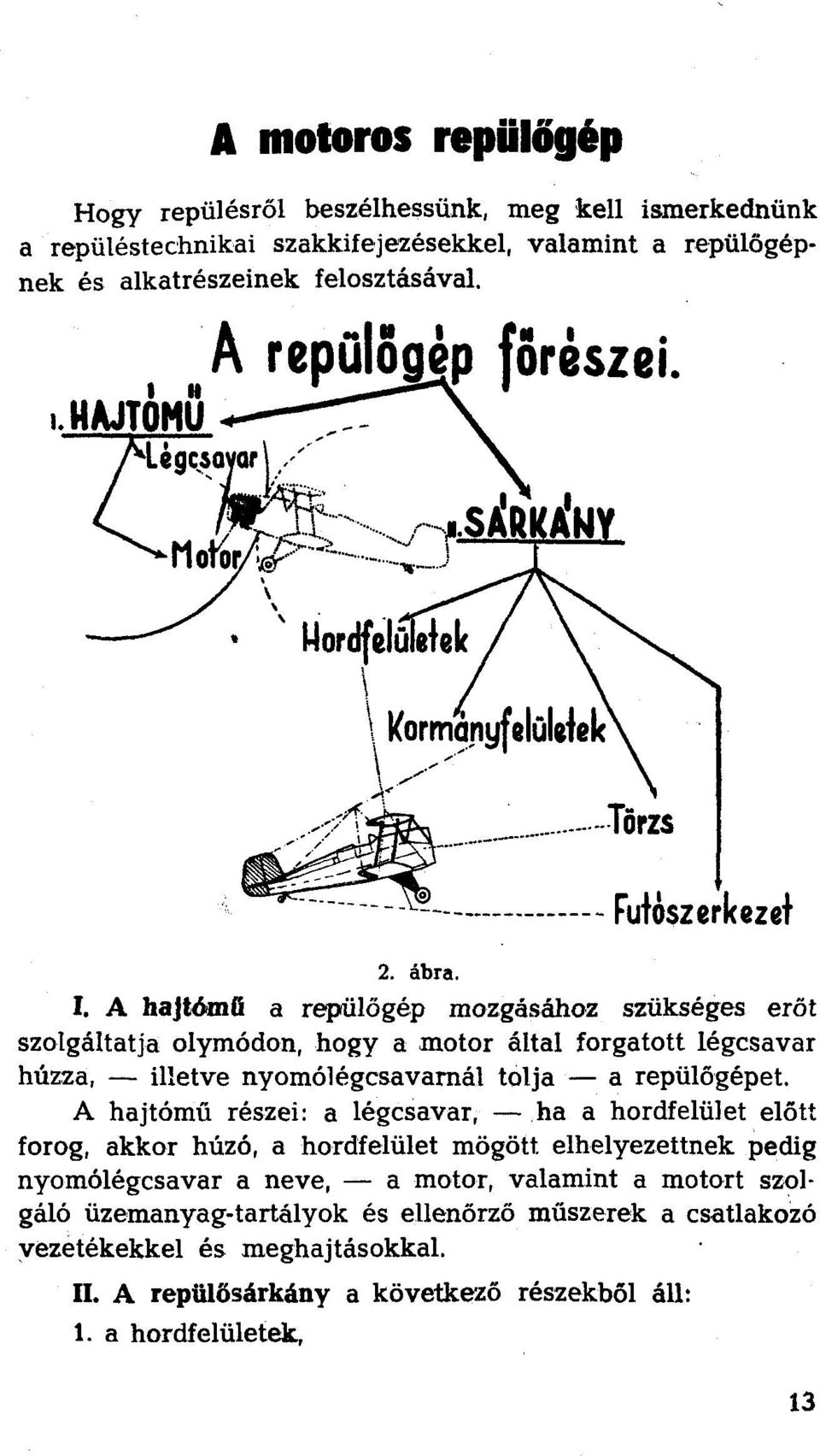 A hajtómű a repülőgép mozgásához szükséges erőt szolgáltatja olymódon, hogy a motor által forgatott légcsavar húzza, illetve nyomóiégcsavamál tolja a repülőgépet.