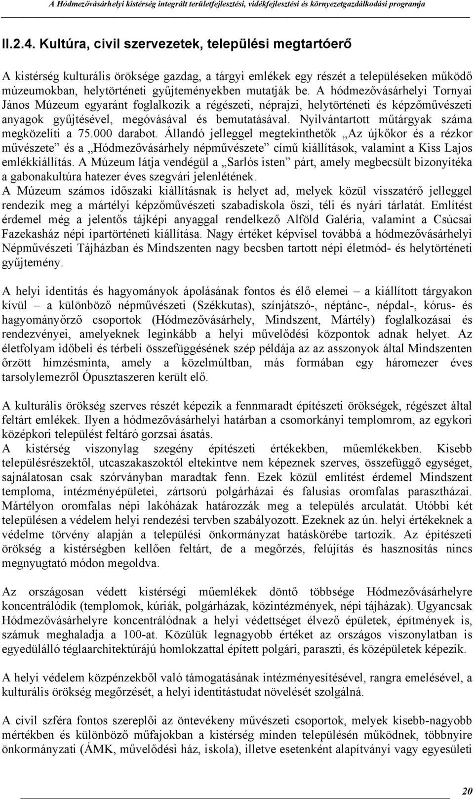 A hódmezővásárhelyi Tornyai János Múzeum egyaránt foglalkozik a régészeti, néprajzi, helytörténeti és képzőművészeti anyagok gyűjtésével, megóvásával és bemutatásával.