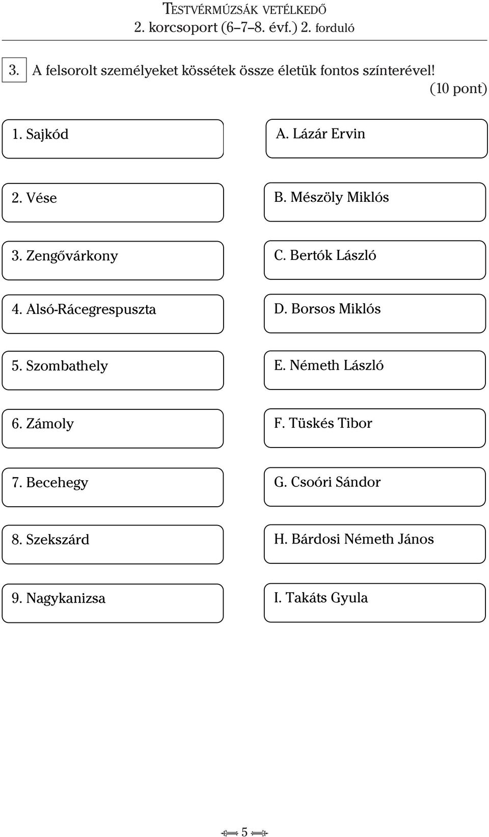 Alsó-Rácegrespuszta D. Borsos Miklós 5. Szombathely E. Németh László 6. Zámoly F.