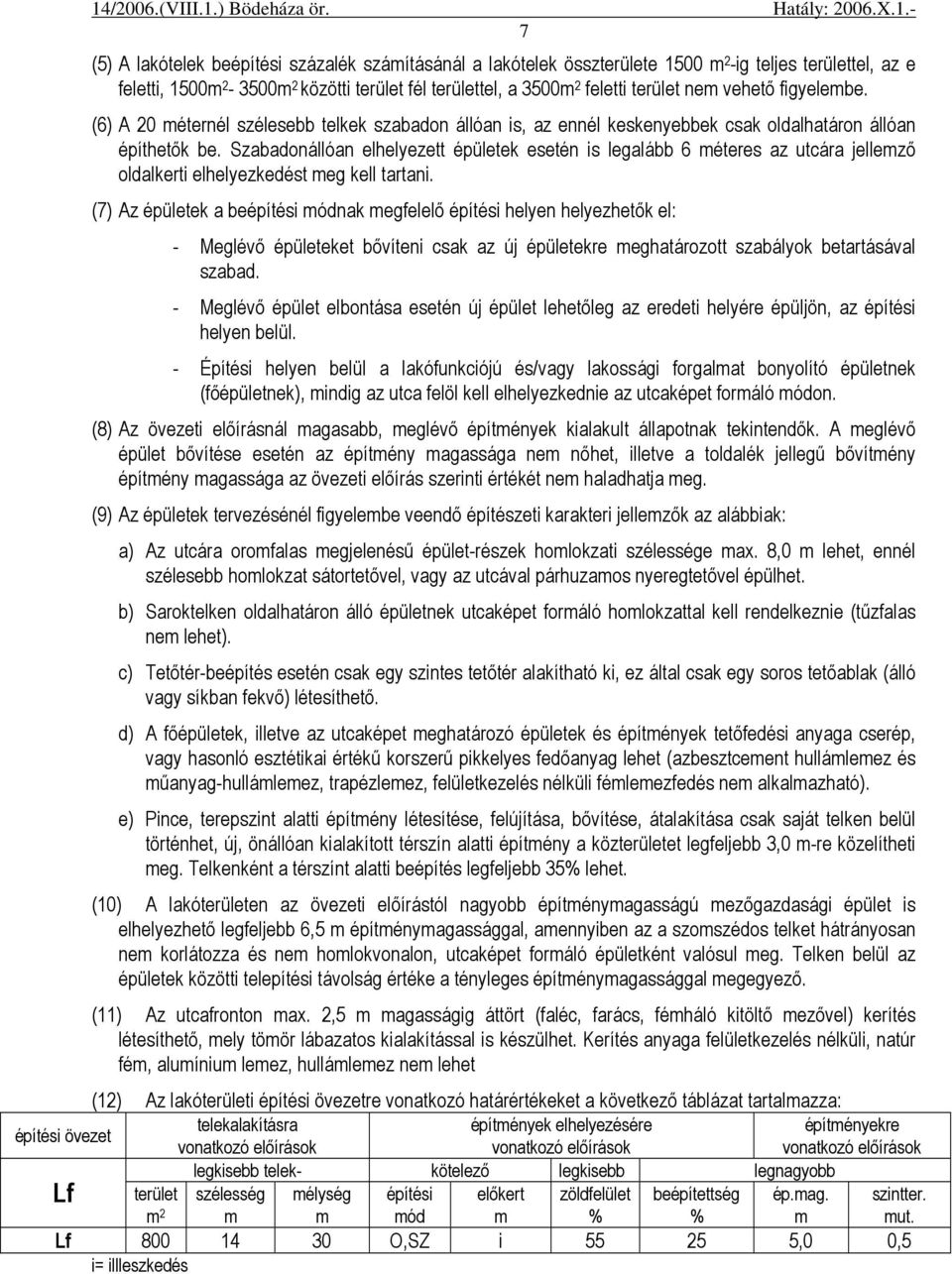 Szabadonállóan elhelyezett épületek esetén is legalább 6 méteres az utcára jellemzı oldalkerti elhelyezkedést meg kell tartani.