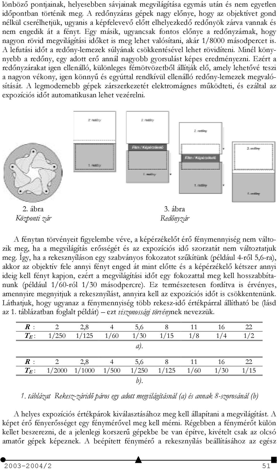 Egy másik, ugyancsak fontos elnye a rednyzárnak, hogy nagyon rövid megvilágítási idket is meg lehet valósítani, akár 1/8000 másodpercet is.