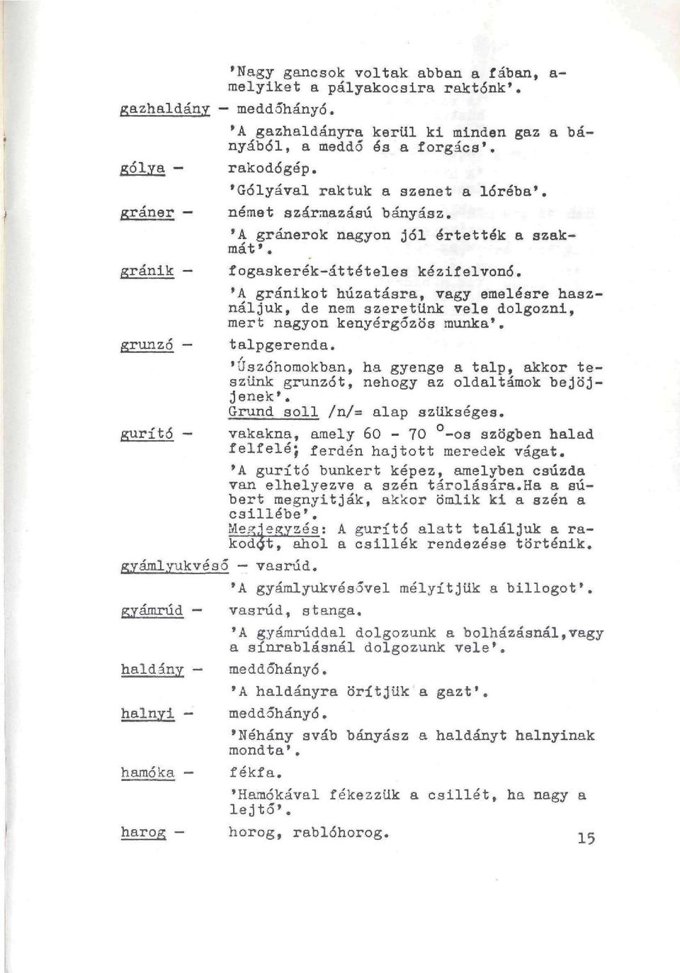 'A gránikot húzatásra, vagy emelésre használjuk, de nem szeretünk vele dolgozni, mert nagyon kenyérgőzös munka'. talpgerenda.