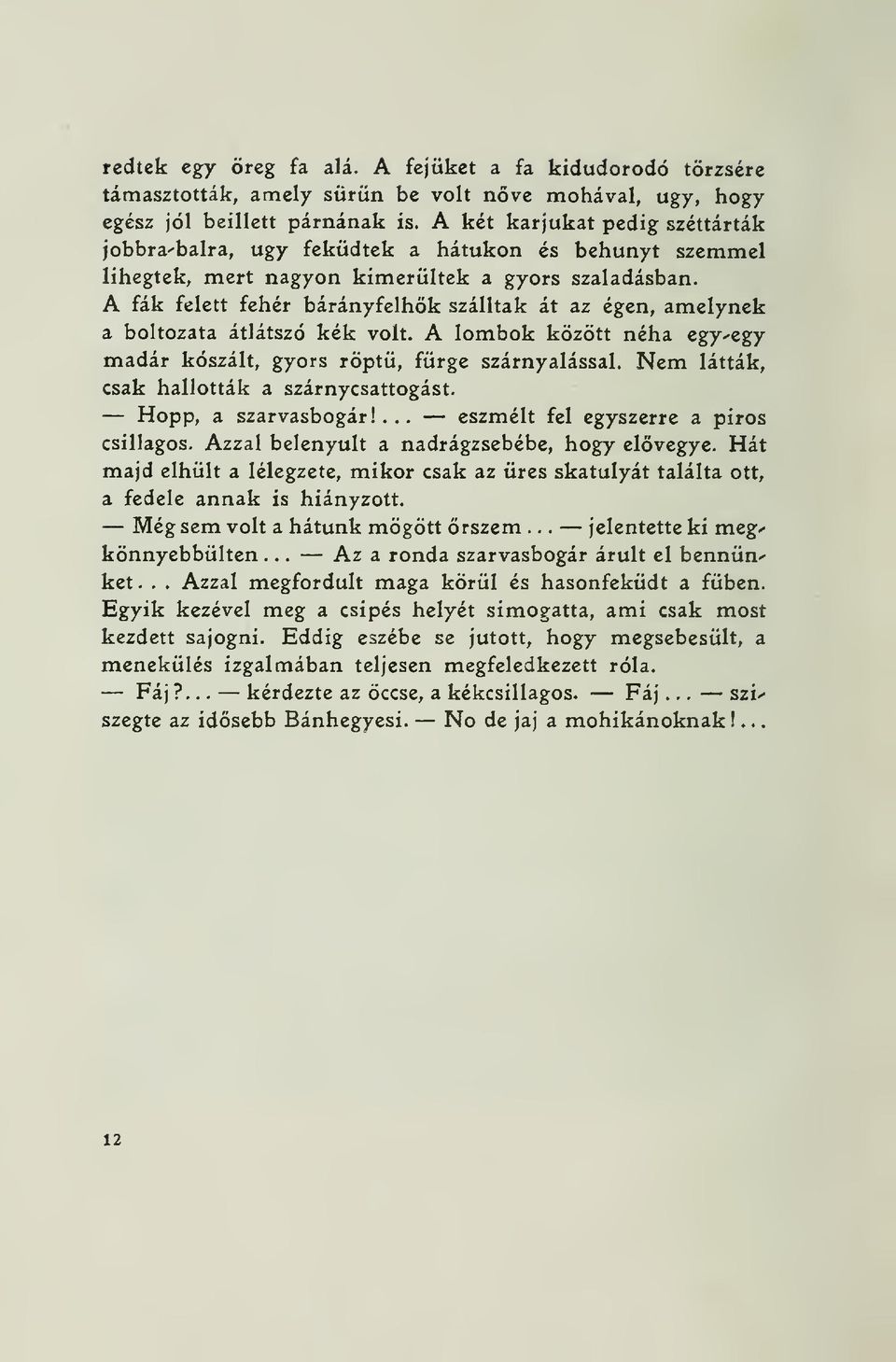 néha egy-egy madár kószált, gyors röpt, fürge szárnyalással Nem látták, csak hallották a szárnycsattogást Hopp, a szarvasbogár!