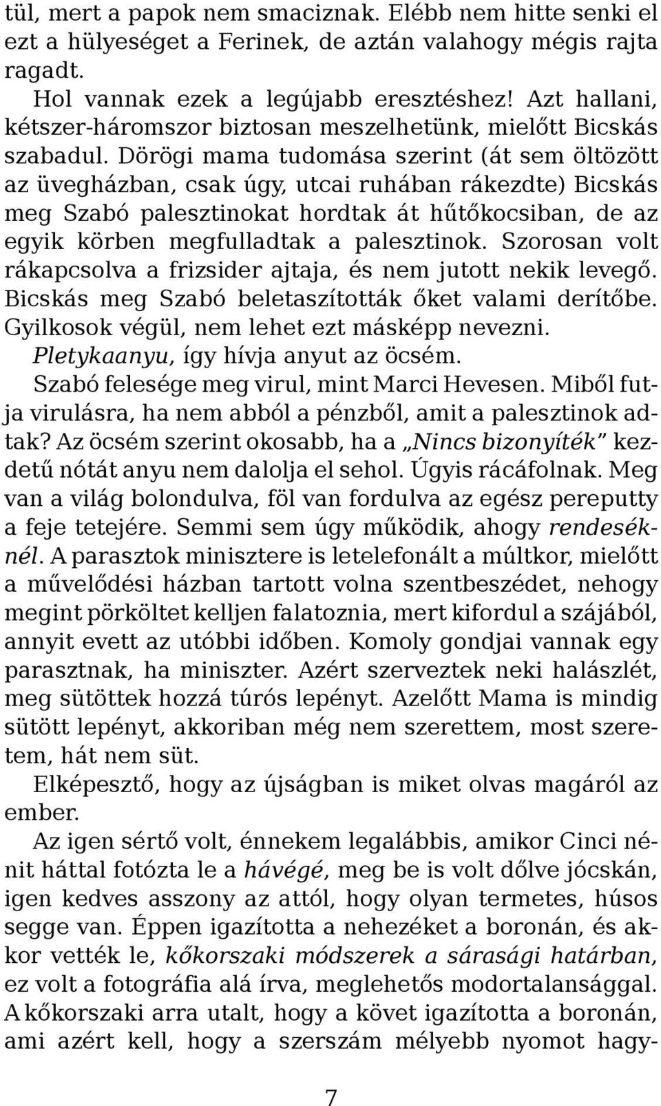 Dörögi mama tudomása szerint (át sem öltözött az üvegházban, csak úgy, utcai ruhában rákezdte) Bicskás meg Szabó palesztinokat hordtak át hűtőkocsiban, de az egyik körben megfulladtak a palesztinok.