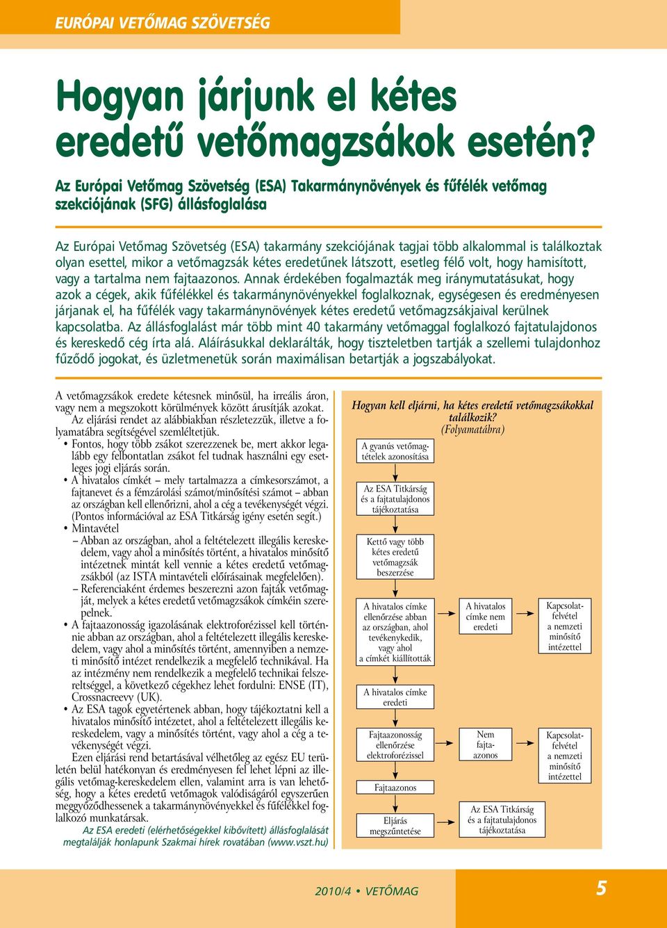 találkoztak olyan esettel, mikor a vetőmagzsák kétes eredetűnek látszott, esetleg félő volt, hogy hamisított, vagy a tartalma nem fajtaazonos.