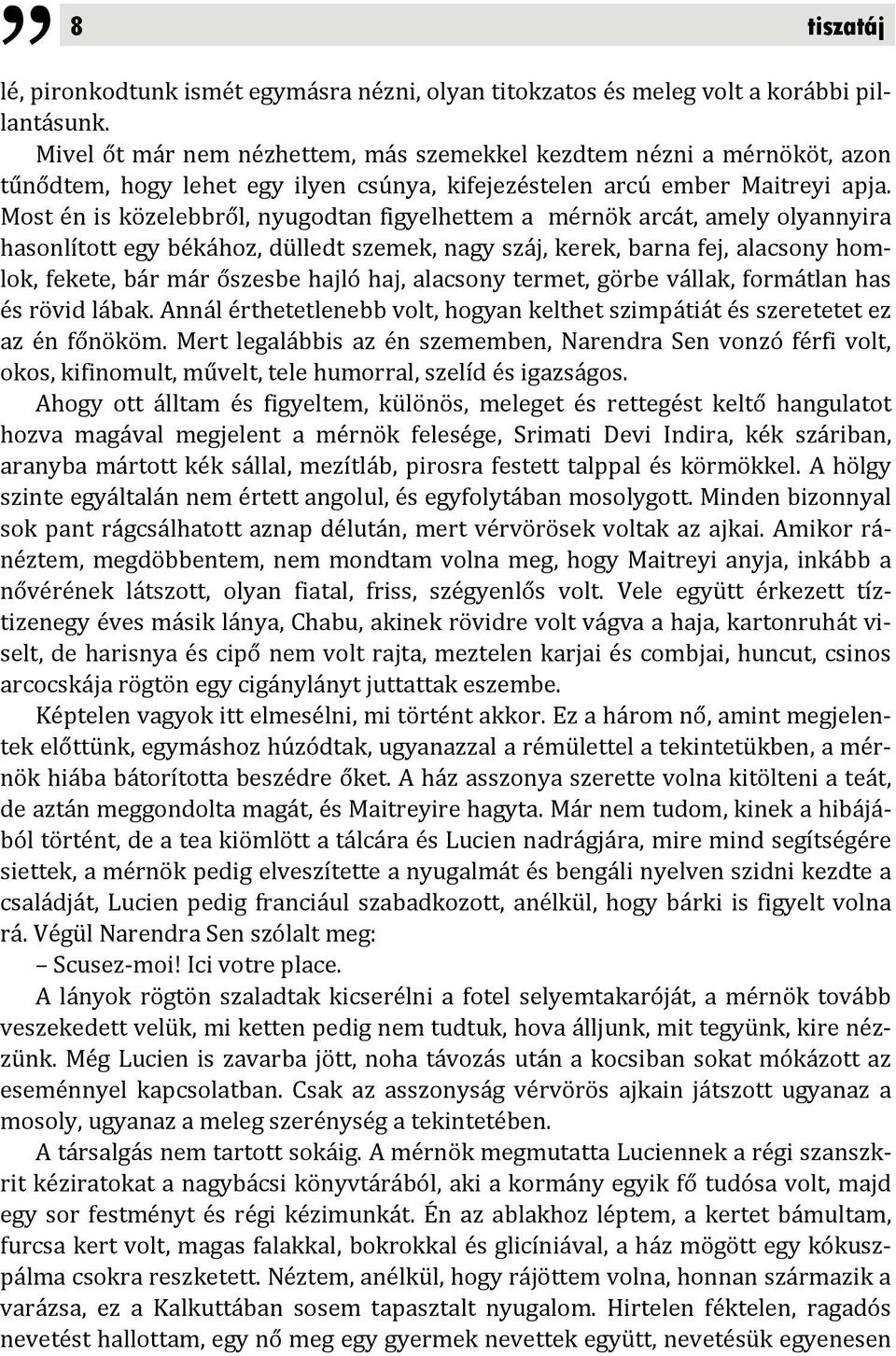 Most én is közelebbről, nyugodtan figyelhettem a mérnök arcát, amely olyannyira hasonlított egy békához, dülledt szemek, nagy száj, kerek, barna fej, alacsony homlok, fekete, bár már őszesbe hajló