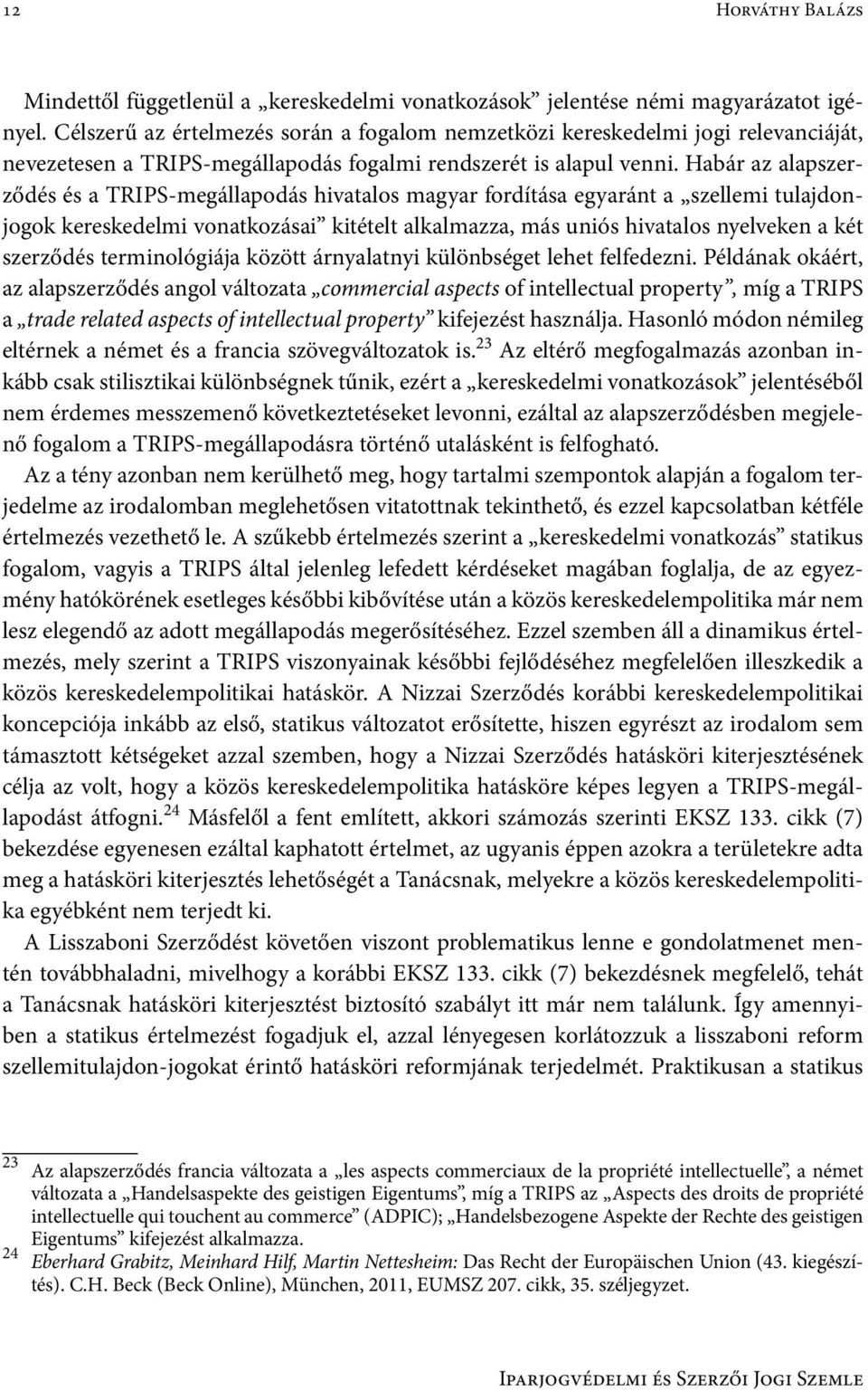 Habár az alapszerződés és a TRIPS-megállapodás hivatalos magyar fordítása egyaránt a szellemi tulajdonjogok kereskedelmi vonatkozásai kitételt alkalmazza, más uniós hivatalos nyelveken a két