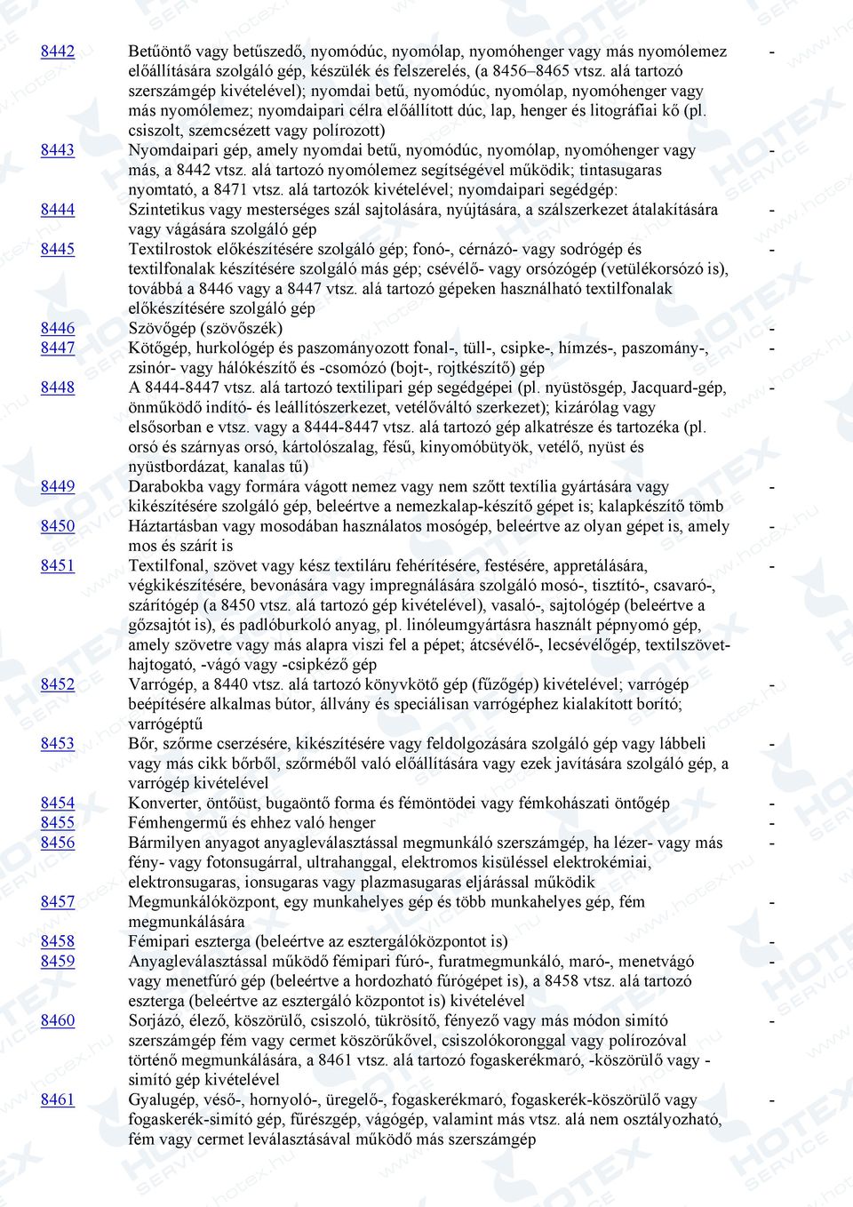 csiszolt, szemcsézett vagy polírozott) 8443 Nyomdaipari gép, amely nyomdai betű, nyomódúc, nyomólap, nyomóhenger vagy más, a 8442 vtsz.