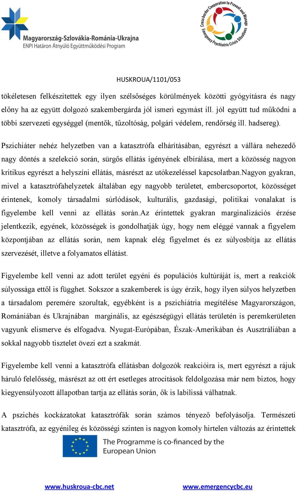 Pszichiáter nehéz helyzetben van a katasztrófa elhárításában, egyrészt a vállára nehezedő nagy döntés a szelekció során, sürgős ellátás igényének elbírálása, mert a közösség nagyon kritikus egyrészt