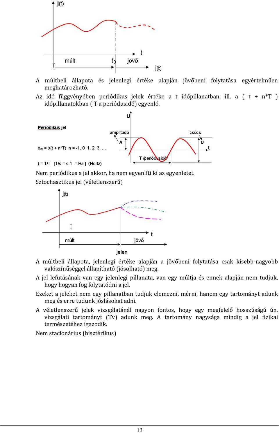 Sztochasztikus jel (véletlenszerű) A múltbeli állapota, jelenlegi értéke alapján a jövőbeni folytatása csak kisebb-nagyobb valószínűséggel állapítható (jósolható) meg.