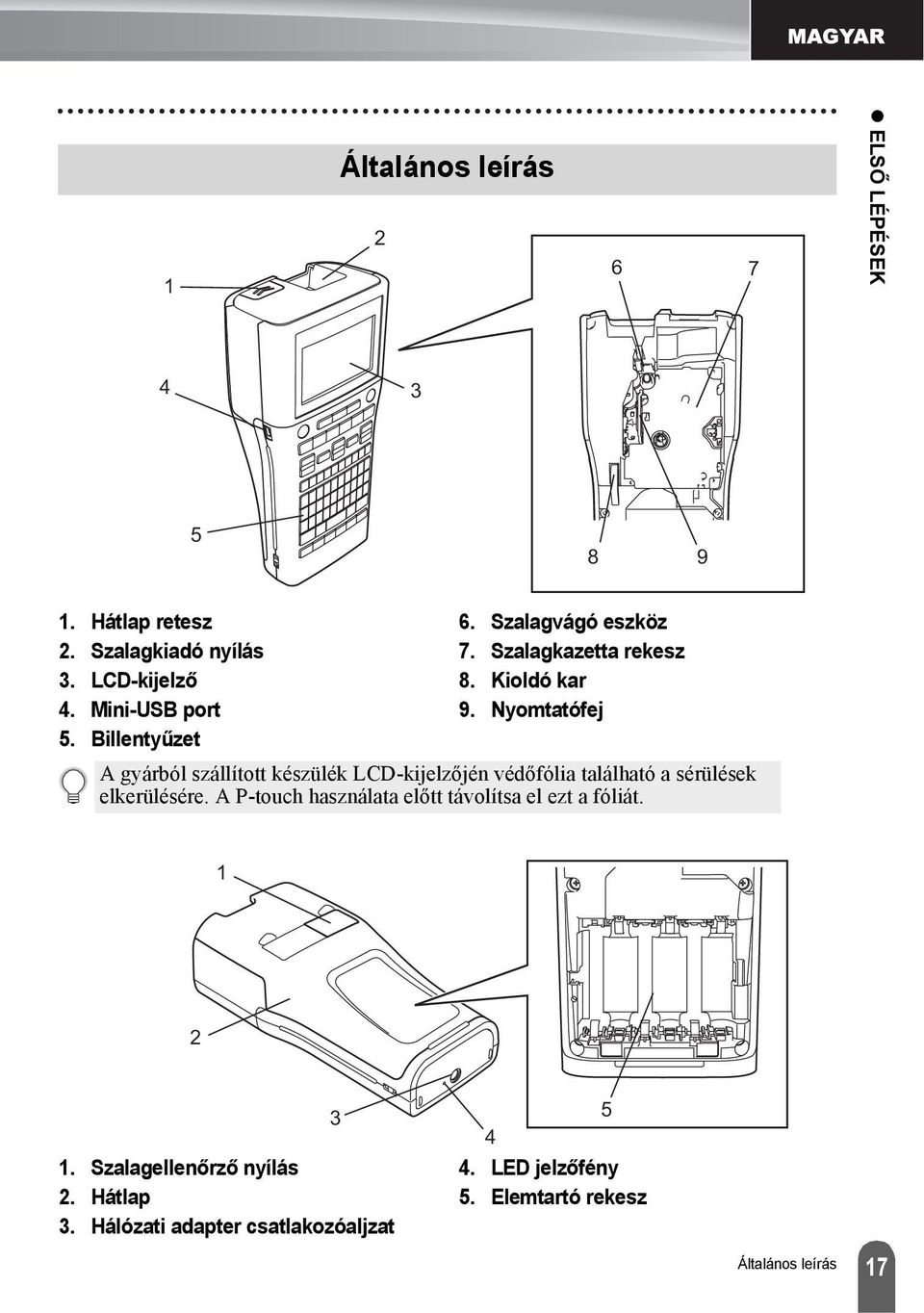 Nyomtatófej A gyárból szállított készülék LCD-kijelzőjén védőfólia található a sérülések elkerülésére.