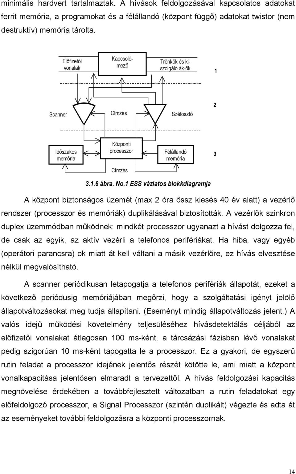 1 ESS vázlatos blokkdiagramja A központ biztonságos üzemét (max 2 óra össz kiesés 40 év alatt) a vezérlő rendszer (processzor és memóriák) duplikálásával biztosították.