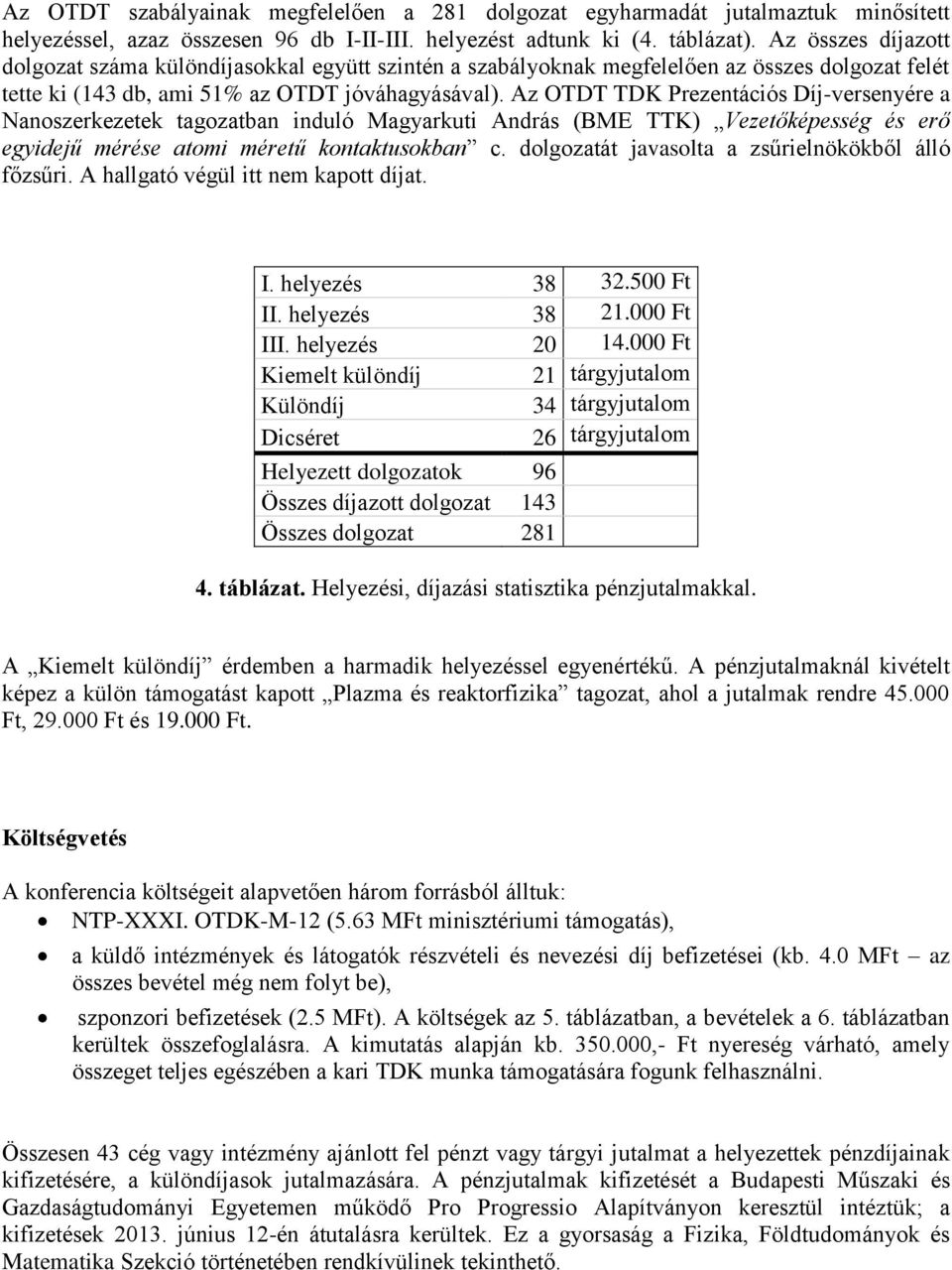 Az OTDT TDK Prezentációs Díj-versenyére a Nanoszerkezetek tagozatban induló Magyarkuti András (BME TTK) Vezetőképesség és erő egyidejű mérése atomi méretű kontaktusokban c.