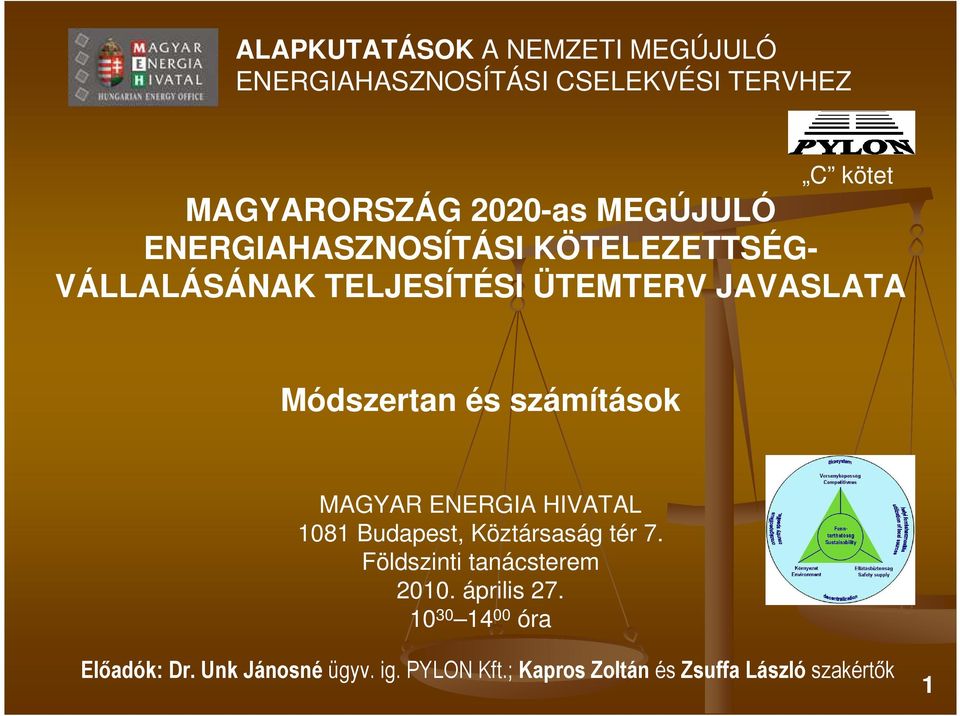 számítások MAGYAR ENERGIA HIVATAL 1081 Budapest, Köztársaság tér 7. Földszinti tanácsterem 2010.
