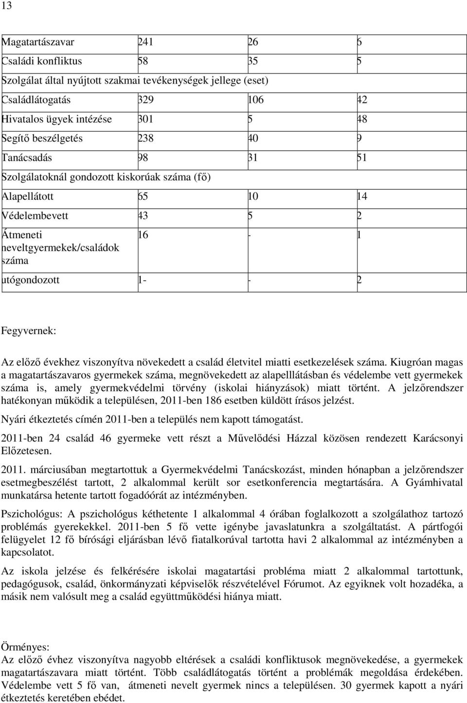 előző évekhez viszonyítva növekedett a család életvitel miatti esetkezelések száma.