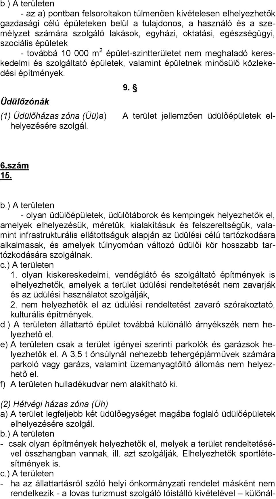 Üdülőzónák (1) Üdülőházas zóna (Üü)a) A terület jellemzően üdülőépületek elhelyezésére szolgál. 6.szám 15. b.