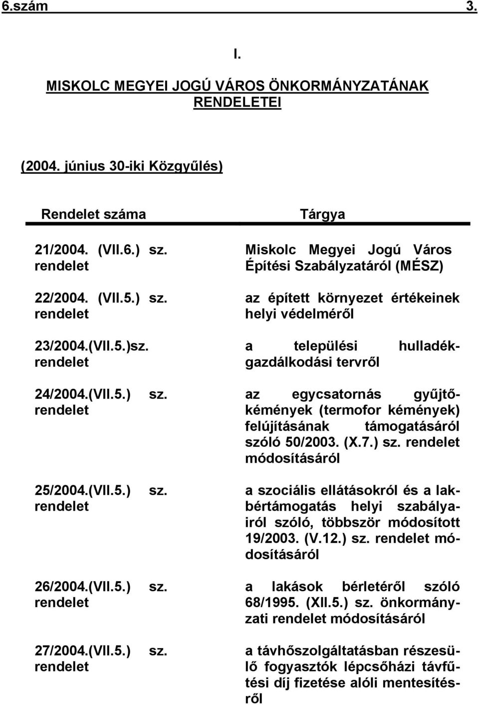 (VII.5.) rendelet 26/2004.(VII.5.) rendelet 27/2004.(VII.5.) rendelet sz. sz. sz. sz. az egycsatornás gyűjtőkémények (termofor kémények) felújításának támogatásáról szóló 50/2003. (X.7.) sz.