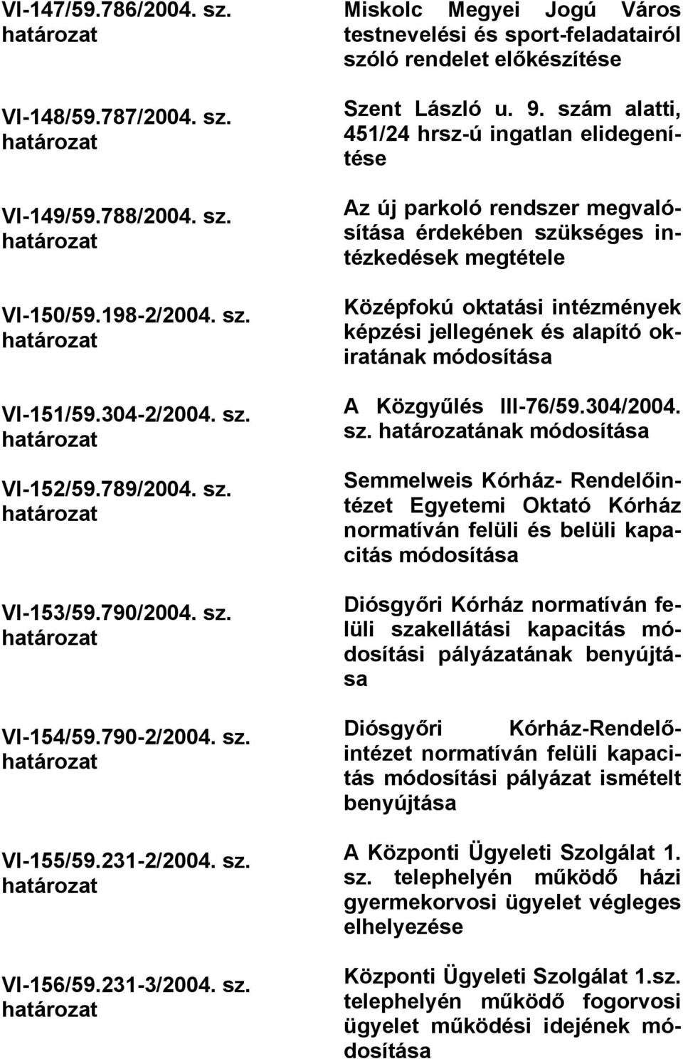 9. szám alatti, 451/24 hrsz-ú ingatlan elidegenítése Az új parkoló rendszer megvalósítása érdekében szükséges intézkedések megtétele Középfokú oktatási intézmények képzési jellegének és alapító