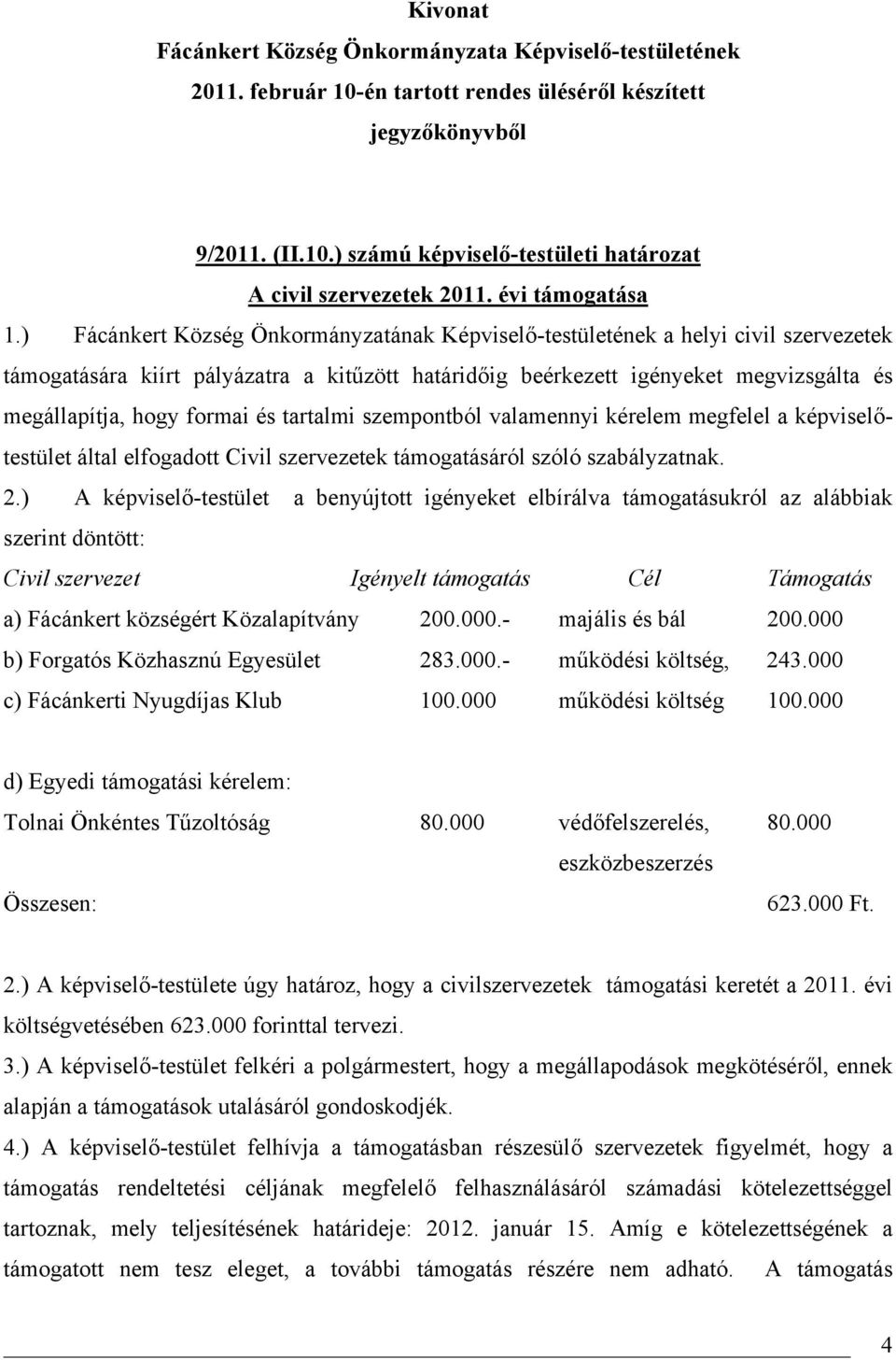 és tartalmi szempontból valamennyi kérelem megfelel a képviselőtestület által elfogadott Civil szervezetek támogatásáról szóló szabályzatnak. 2.