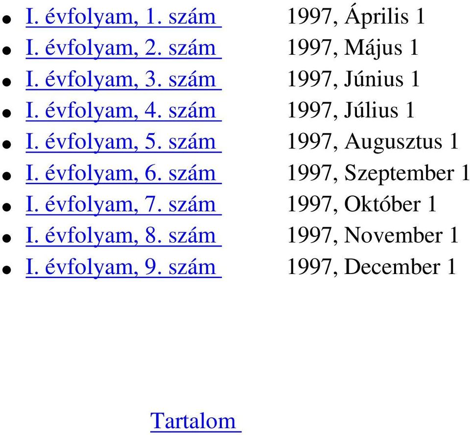 szám 1997, Augusztus 1 I. évfolyam, 6. szám 1997, Szeptember 1 I. évfolyam, 7.