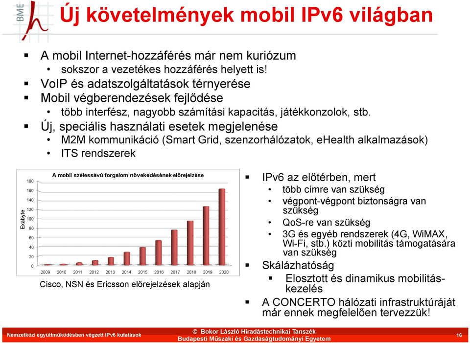 Új, speciális használati esetek megjelenése M2M kommunikáció (Smart Grid, szenzorhálózatok, ehealth alkalmazások) ITS rendszerek Cisco, NSN és Ericsson előrejelzések alapján IPv6 az előtérben, mert