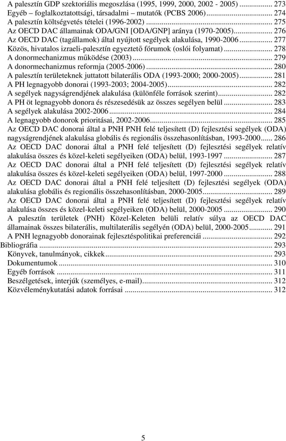 .. 277 Közös, hivatalos izraeli-palesztín egyeztető fórumok (oslói folyamat)... 278 A donormechanizmus működése (2003)... 279 A donormechanizmus reformja (2005-2006).