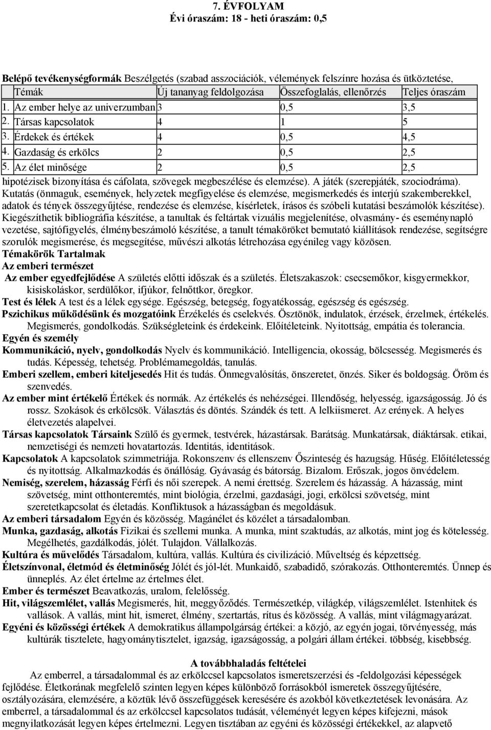 Az élet minősége 2 0,5 2,5 hipotézisek bizonyítása és cáfolata, szövegek megbeszélése és elemzése). A játék (szerepjáték, szociodráma).